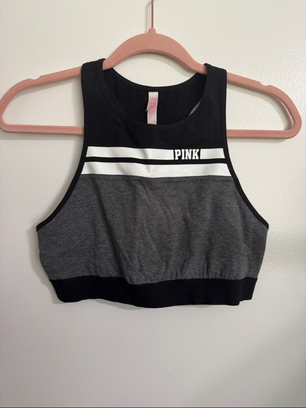 PINK Grey & Black Cropped Athletic Tank Top